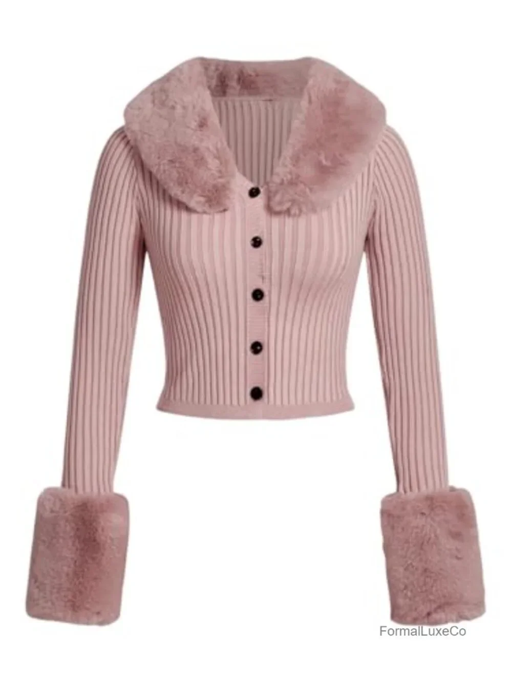 Faux Fur Furry Cardigan, Y2K Long Sleeve Rib Knit Sweater, Valentines